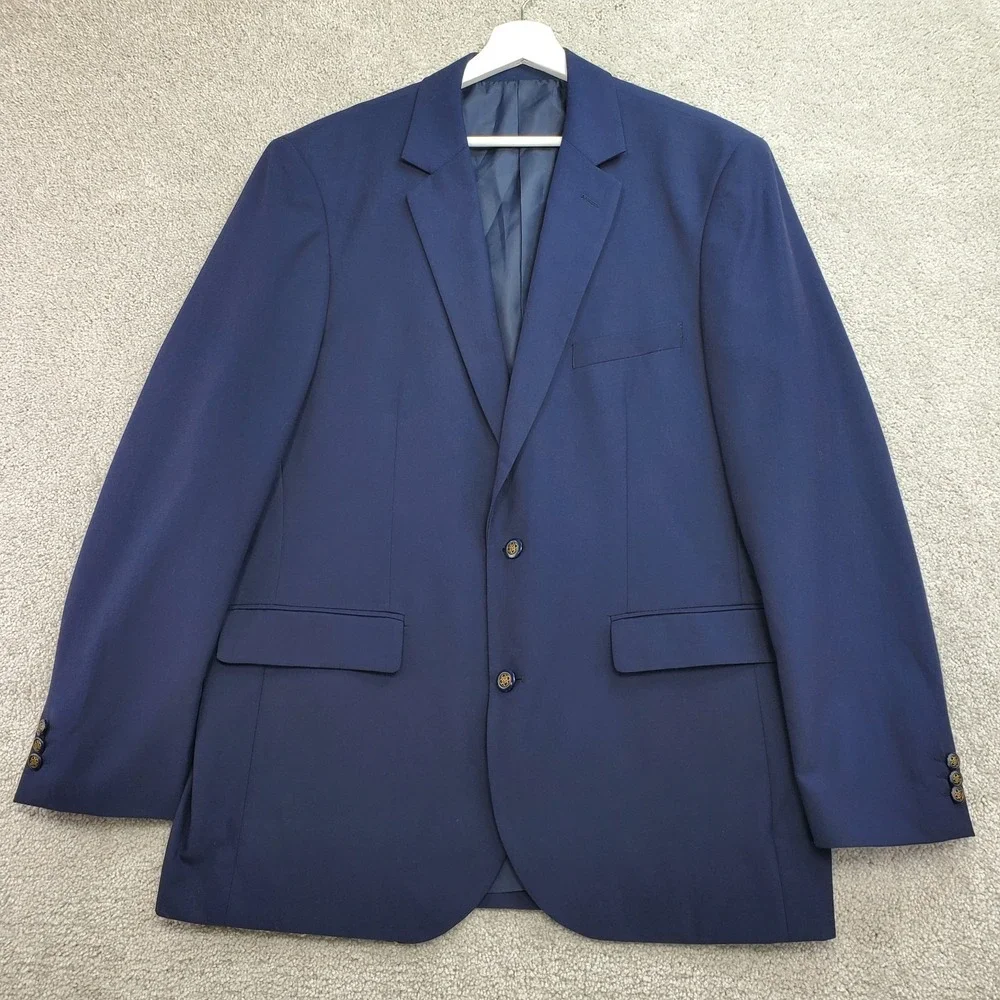 John Blair Signature Blazer Jacket Men 44 Blue Rayon Notch Lapel Single Breasted